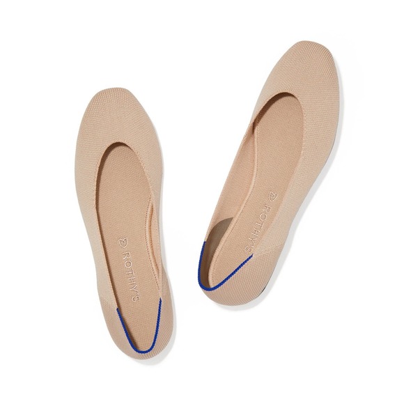 Rothy\'s The Square Toe Ballet Flat Slip On Comfortable Ecru Tan Size W6 NWOB